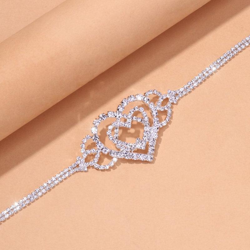 Stonefans Double Heart Anklet Rhinestone Chain Jewelry for Women | Bling Love Foot Chain Anklet Bracelet | Crystal Jewellery